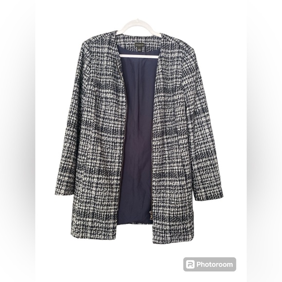 Ann Taylor Navy Long Zip Up Jacket Blazer Size Large - Picture 1 of 4